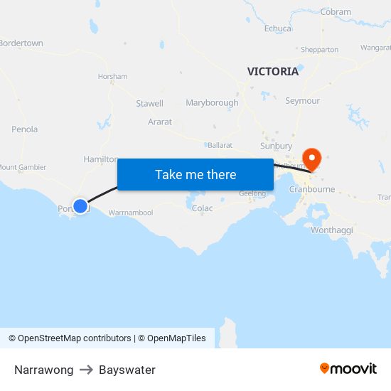 Narrawong to Bayswater map