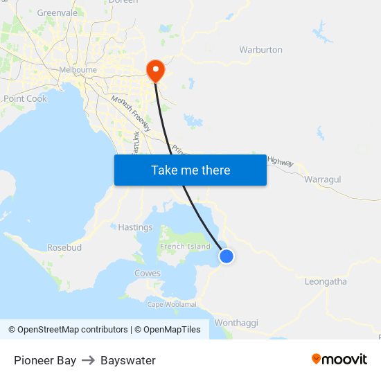 Pioneer Bay to Bayswater map