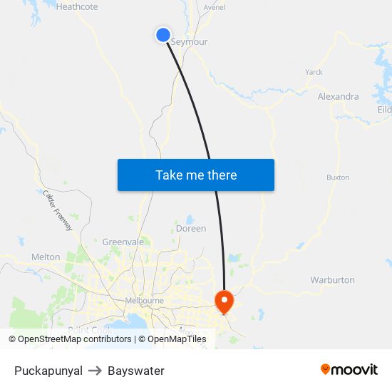 Puckapunyal to Bayswater map