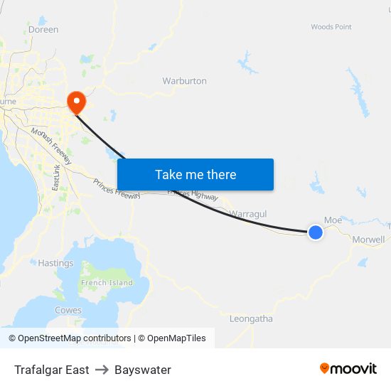 Trafalgar East to Bayswater map