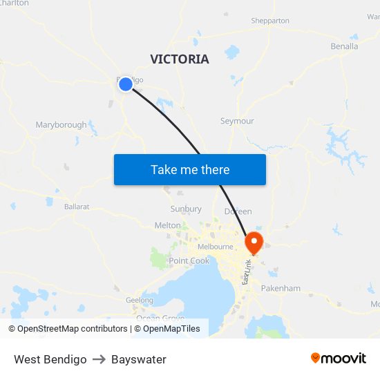 West Bendigo to Bayswater map