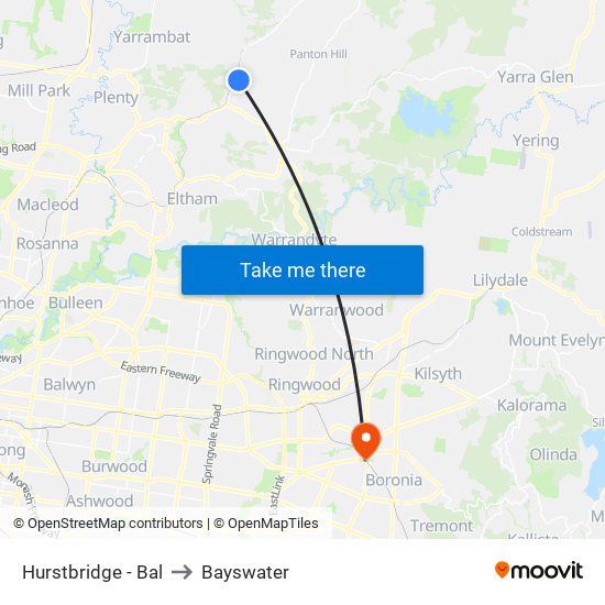 Hurstbridge - Bal to Bayswater map