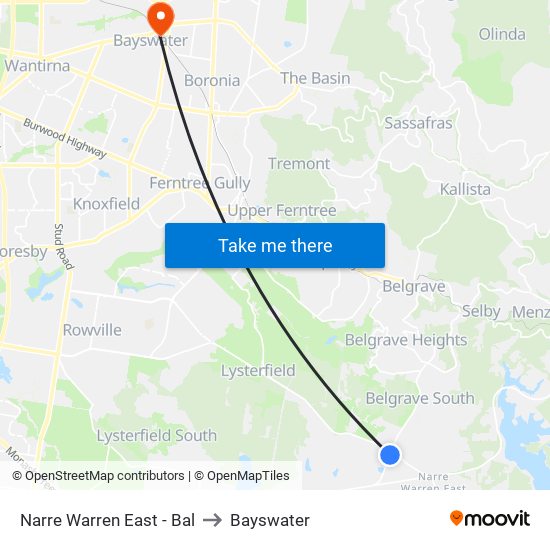 Narre Warren East - Bal to Bayswater map