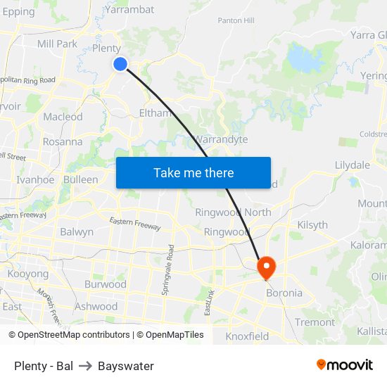 Plenty - Bal to Bayswater map