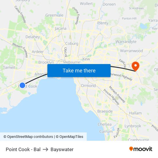 Point Cook - Bal to Bayswater map