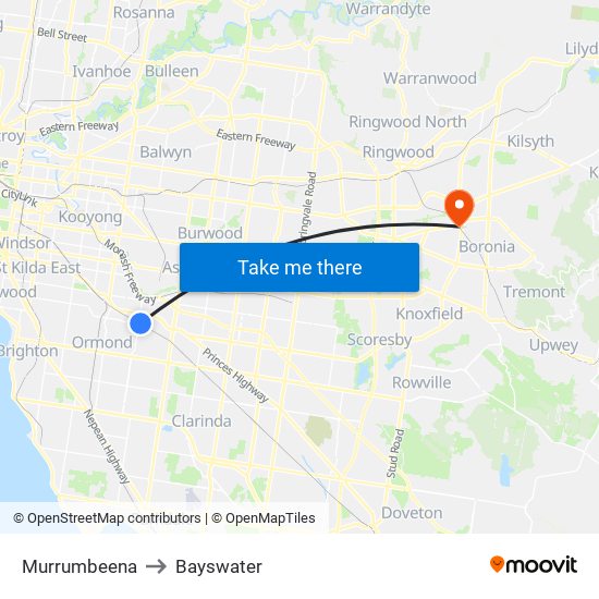 Murrumbeena to Bayswater map