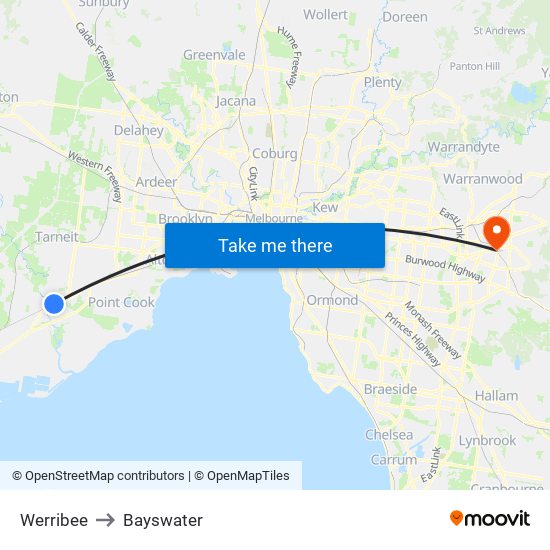 Werribee to Bayswater map