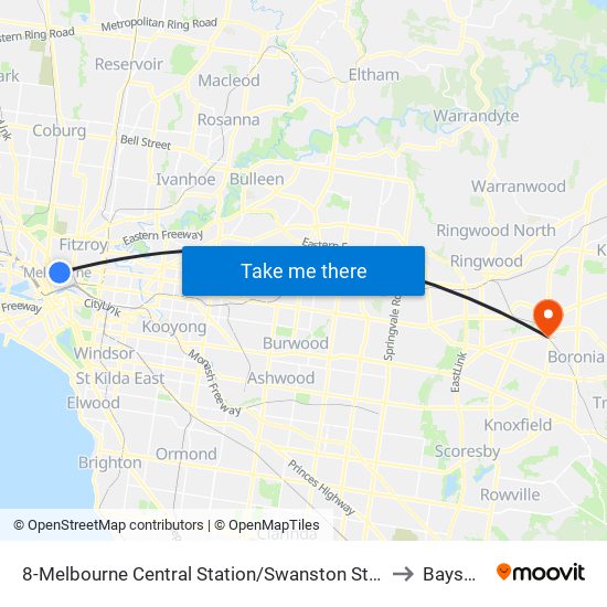 8-Melbourne Central Station/Swanston St (Melbourne City) to Bayswater map