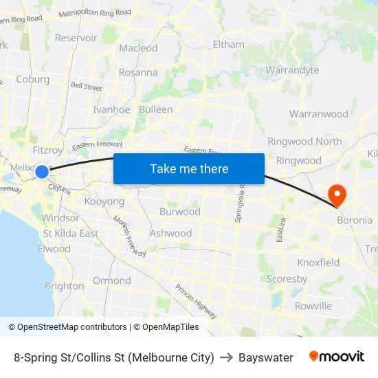 8-Spring St/Collins St (Melbourne City) to Bayswater map