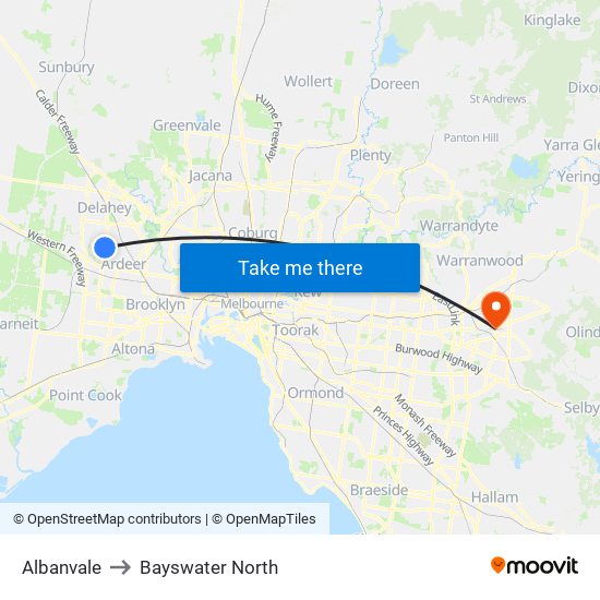 Albanvale to Bayswater North map