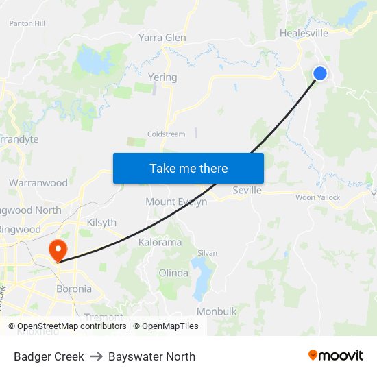 Badger Creek to Bayswater North map