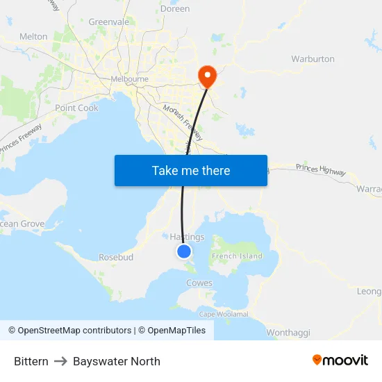 Bittern to Bayswater North map