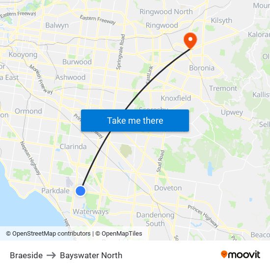 Braeside to Bayswater North map