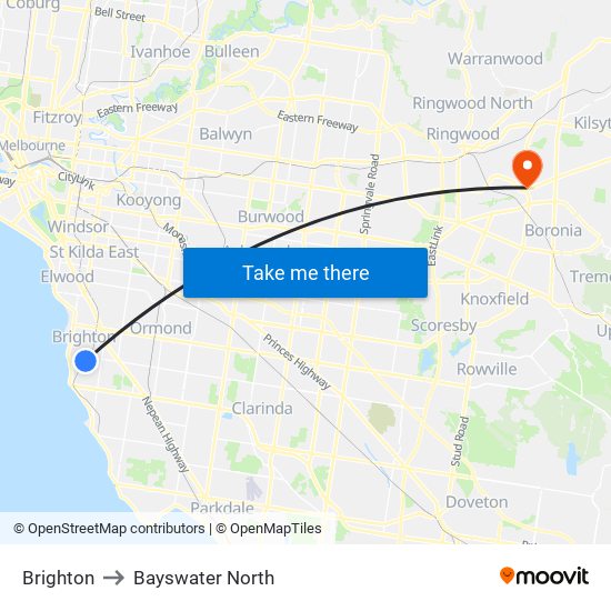 Brighton to Bayswater North map