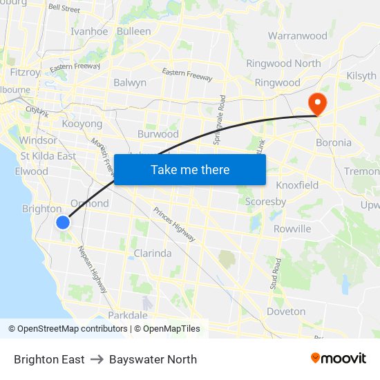 Brighton East to Bayswater North map