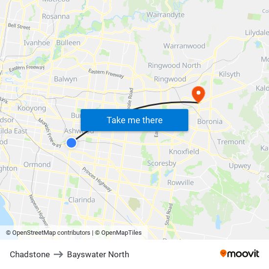 Chadstone to Bayswater North map