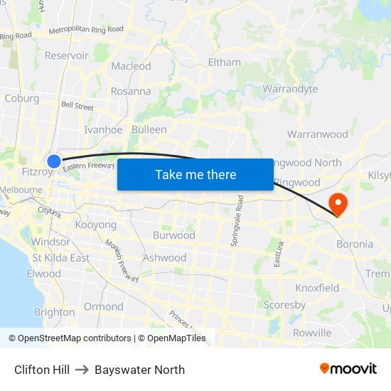 Clifton Hill to Bayswater North map