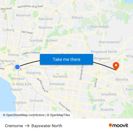 Cremorne to Bayswater North map