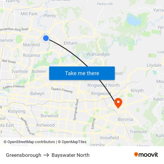 Greensborough to Bayswater North map