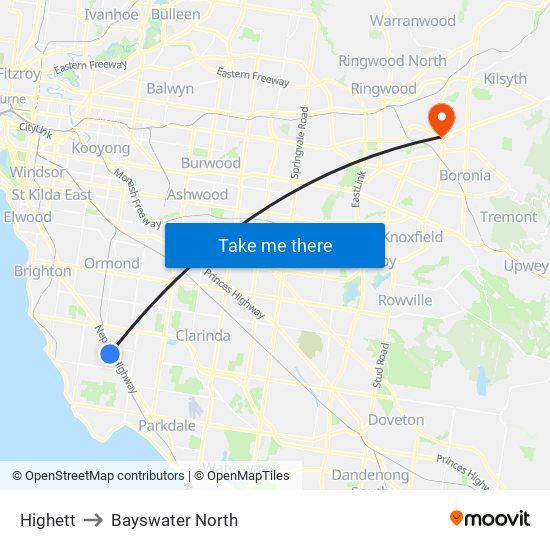 Highett to Bayswater North map