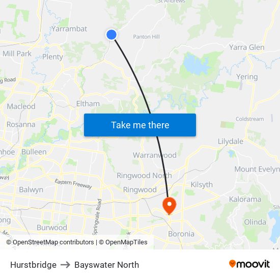 Hurstbridge to Bayswater North map