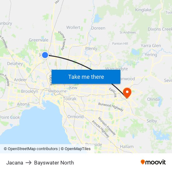 Jacana to Bayswater North map
