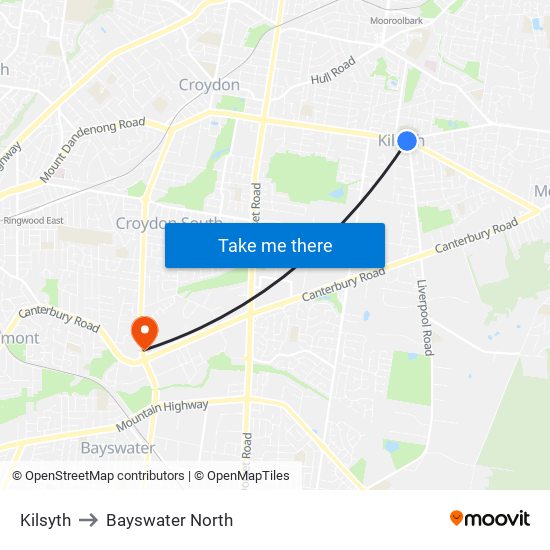 Kilsyth to Bayswater North map