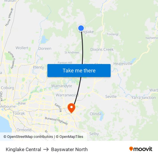 Kinglake Central to Bayswater North map