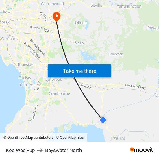 Koo Wee Rup to Bayswater North map