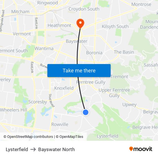 Lysterfield to Bayswater North map