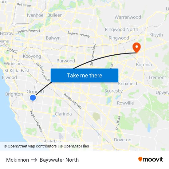 Mckinnon to Bayswater North map