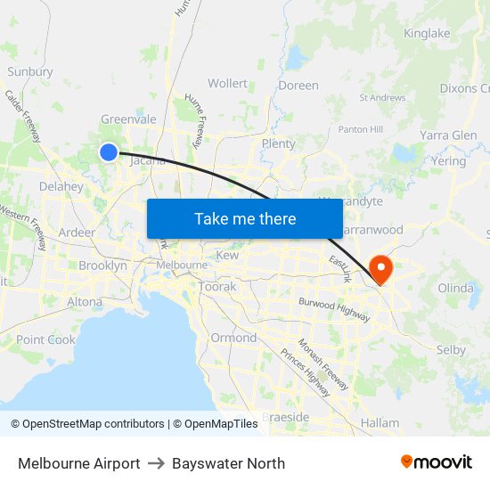 Melbourne Airport to Bayswater North map