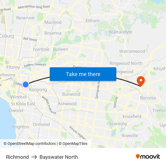 Richmond to Bayswater North map