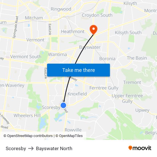Scoresby to Bayswater North map