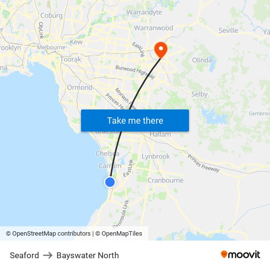 Seaford to Bayswater North map