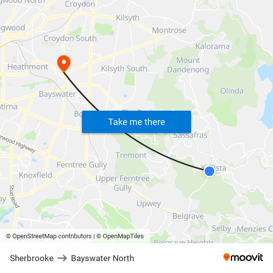 Sherbrooke to Bayswater North map