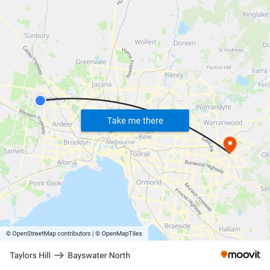 Taylors Hill to Bayswater North map