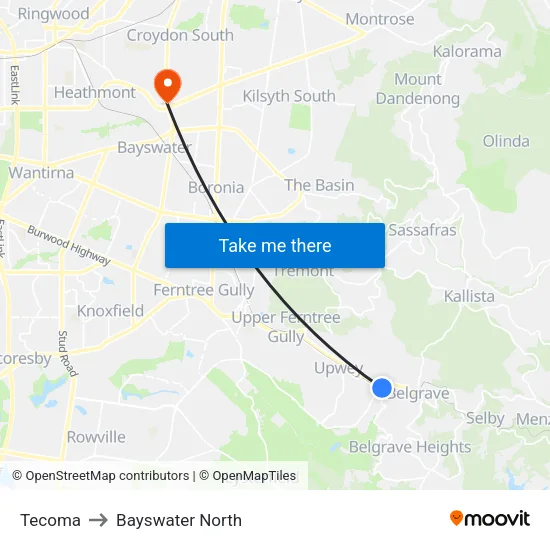 Tecoma to Bayswater North map