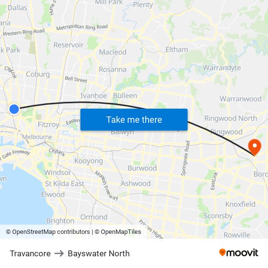 Travancore to Bayswater North map