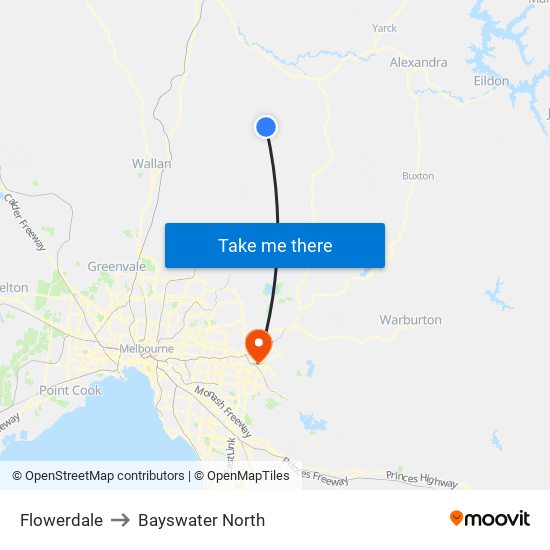 Flowerdale to Bayswater North map