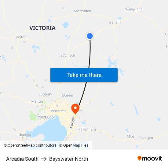 Arcadia South to Bayswater North map