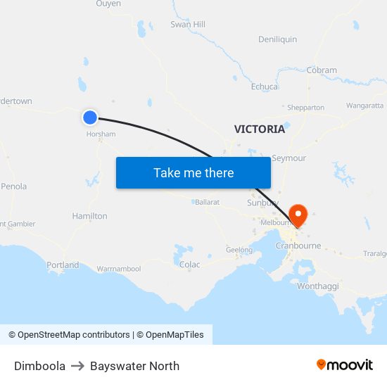 Dimboola to Bayswater North map