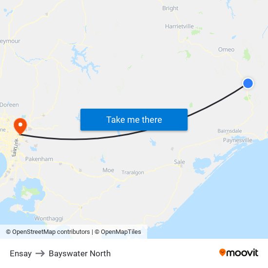 Ensay to Bayswater North map