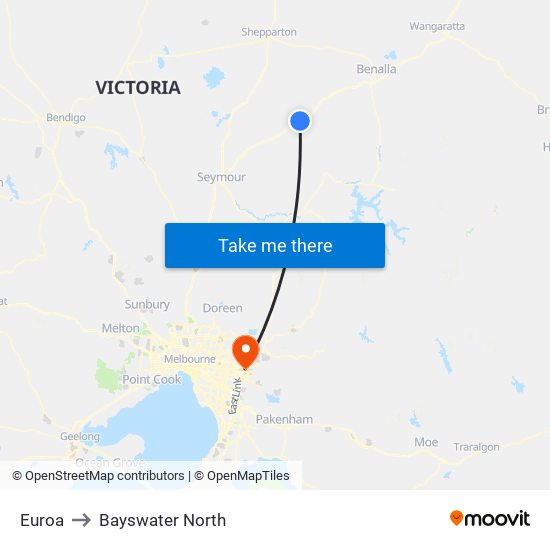 Euroa to Bayswater North map