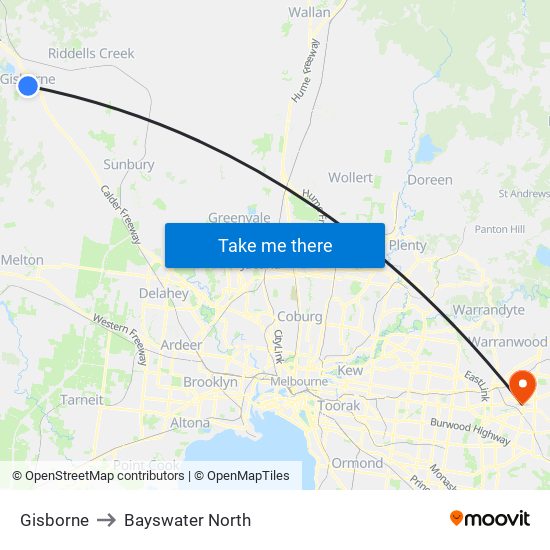 Gisborne to Bayswater North map
