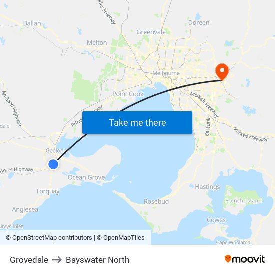 Grovedale to Bayswater North map