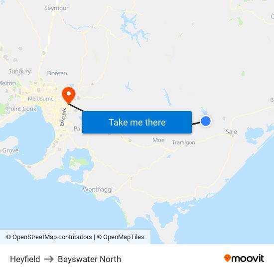 Heyfield to Bayswater North map