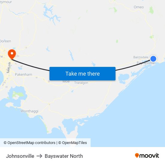 Johnsonville to Bayswater North map