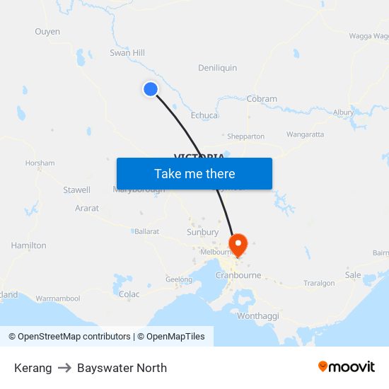 Kerang to Bayswater North map