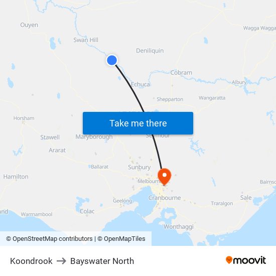 Koondrook to Bayswater North map